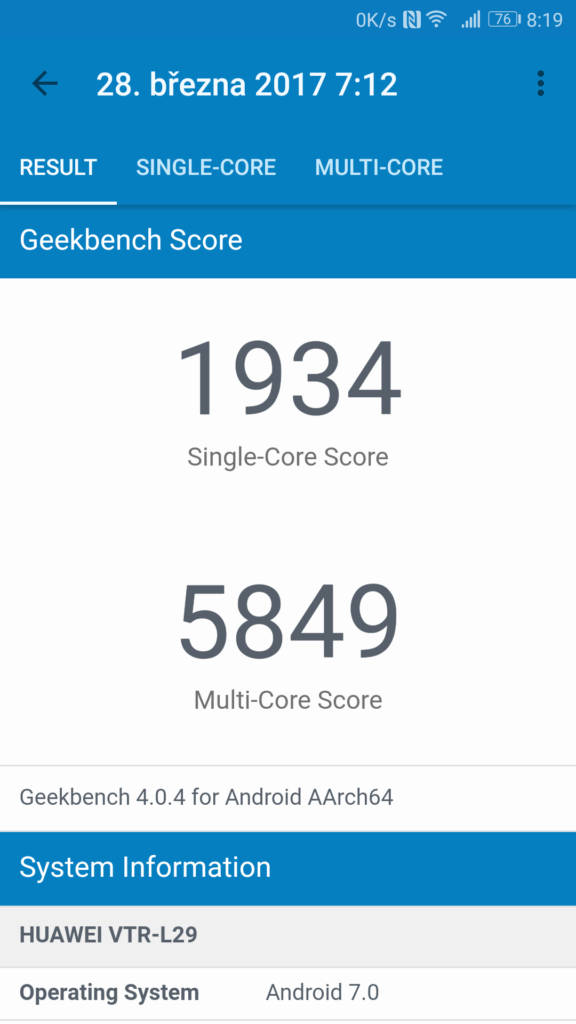 Huawei P10 Geekbench 4