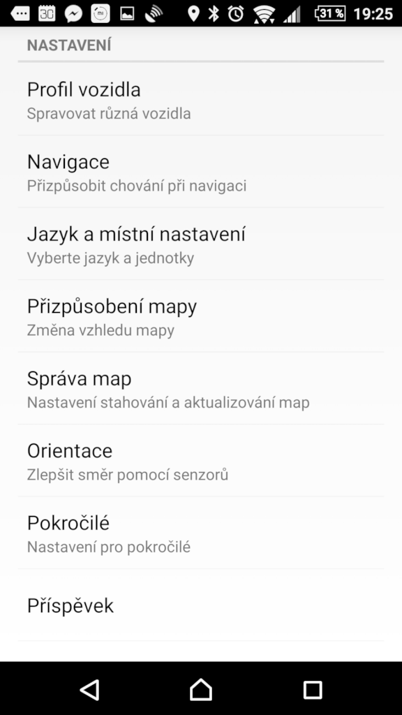 MapFactor: GPS Navigation Možnosti nastavení aplikace