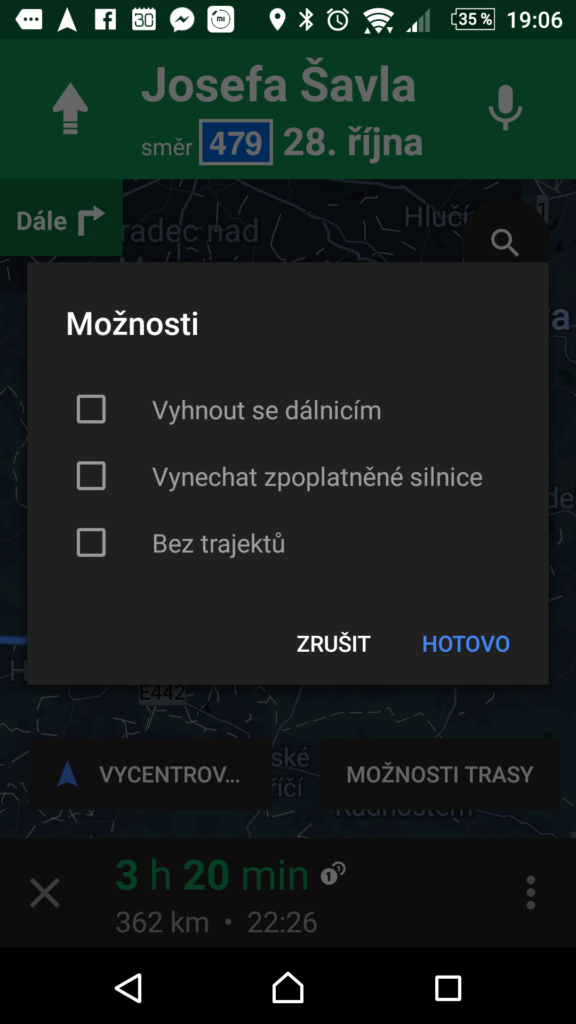 Možnosti trasy