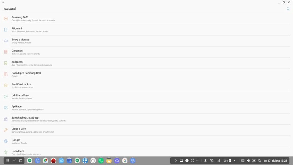 Samsung Dex system prostredi nastaveni