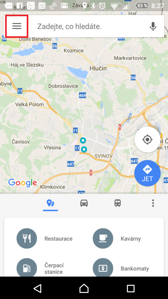 Vyvolání postranní nabídky