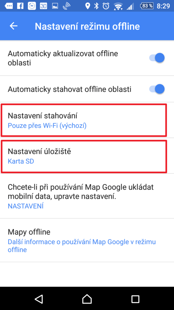 Nastavení stahování a úložiště