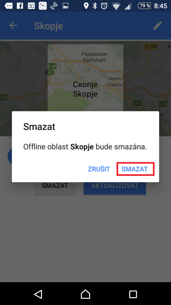 Smazání oblasti ze zařízení