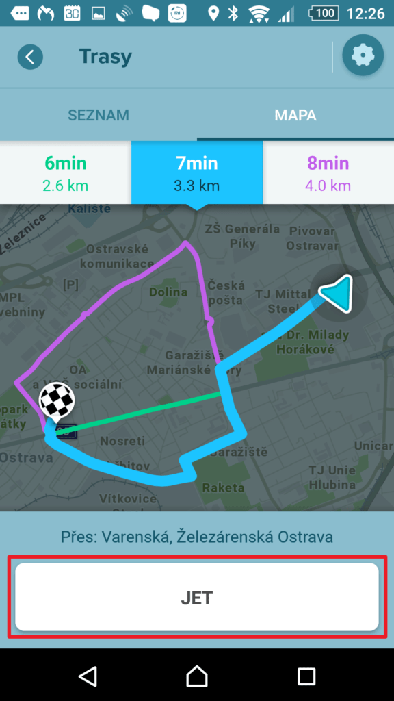 Potvrzení jiné trasy