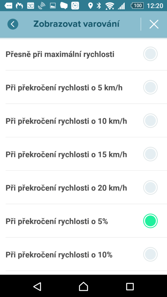 Nastavení upozornění na překročení rychlosti