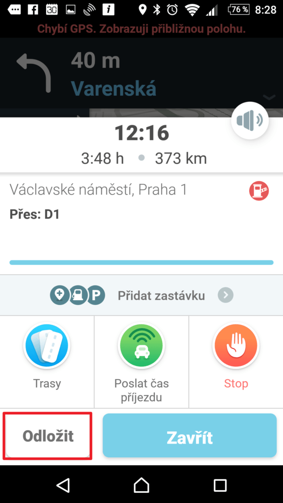 Zvolte možnost odložit