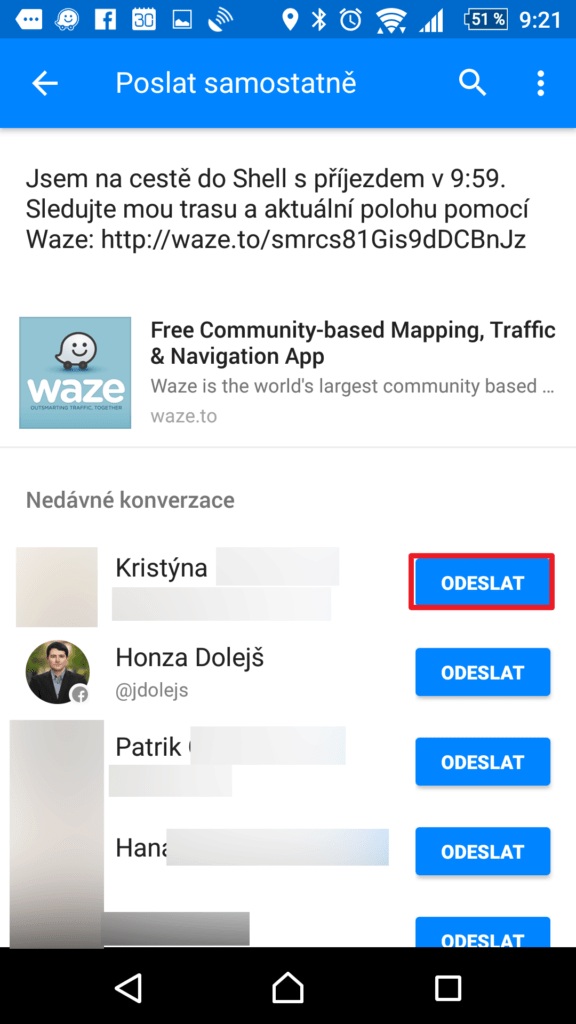 Zvolte v této aplikaci příjemce