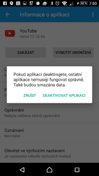 Zákaz oficiální aplikace YouTube