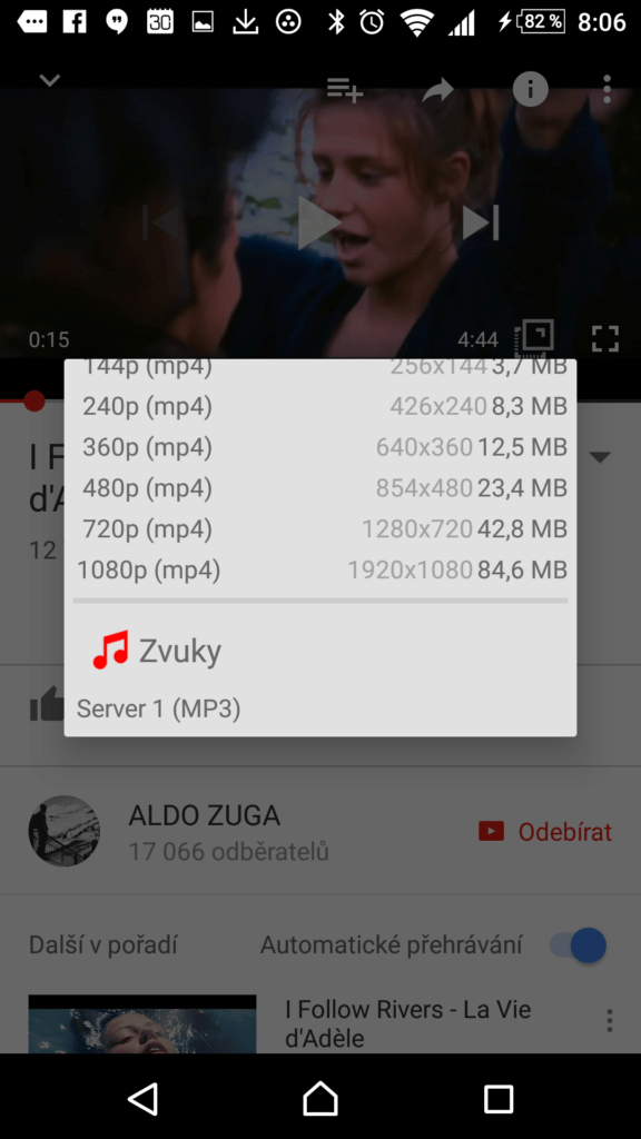Výběr kvality stahovaného videa