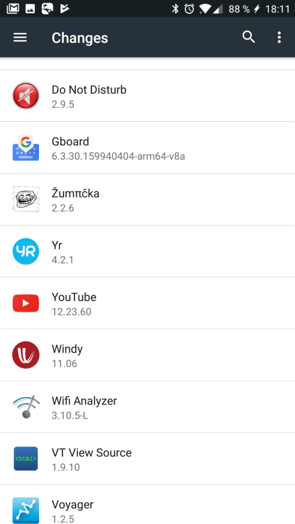 Aplikace podle aktualizací