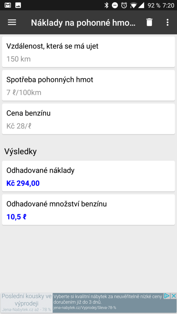 Výpočet pohonných hmot
