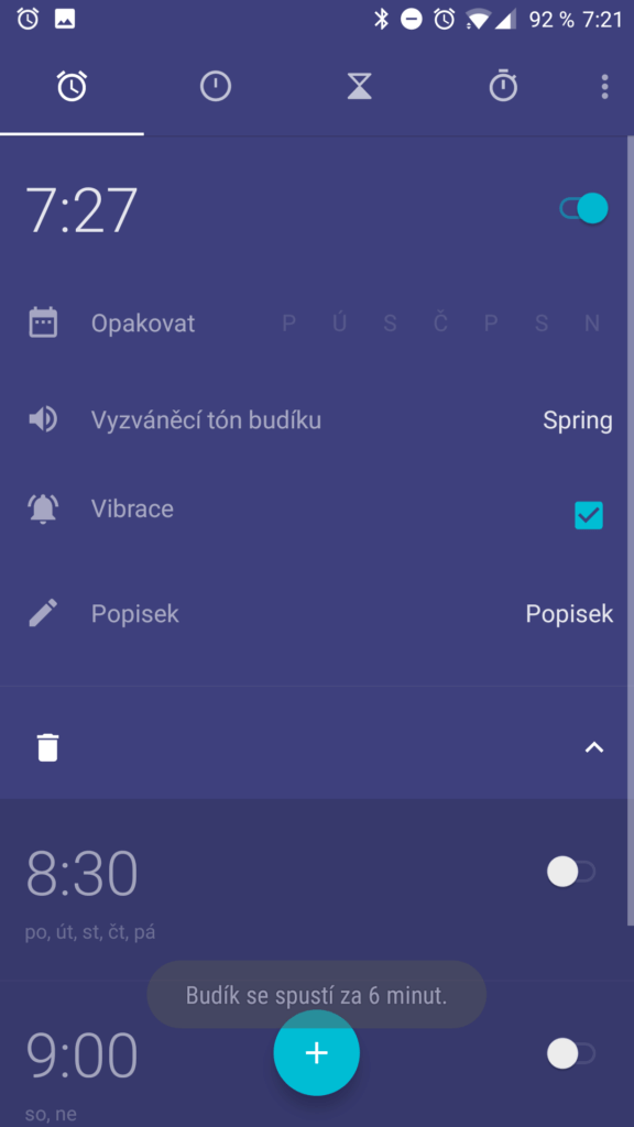 Nastavení budíku v aplikaci Hodiny