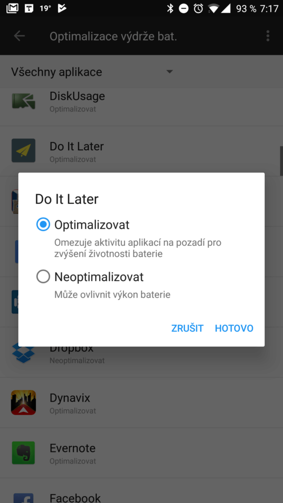 Deaktivace optimalizace