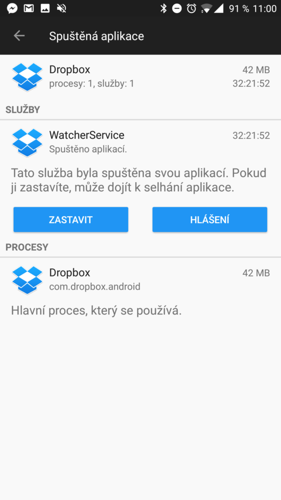 Možnost zastavení aplikace či služby