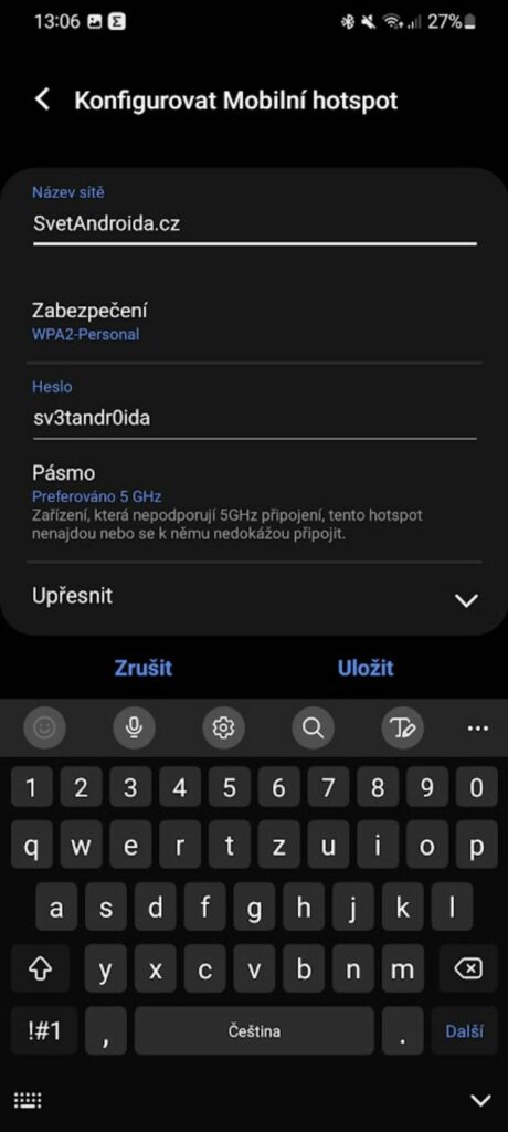 Wi-Fi hotspot nastavení připojení internet 5 konfigurace heslo zabezpečení SSID