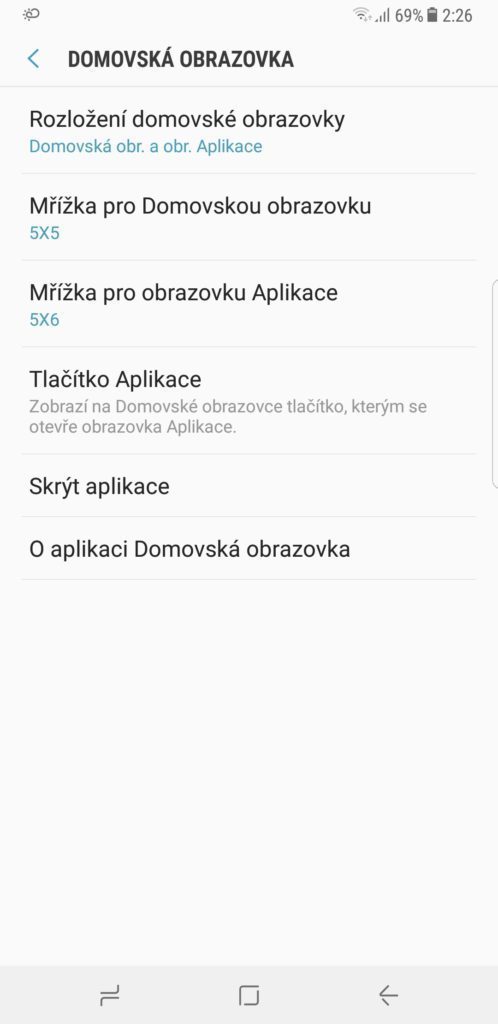 Samsung Galaxy Note 8 launcher nastavení