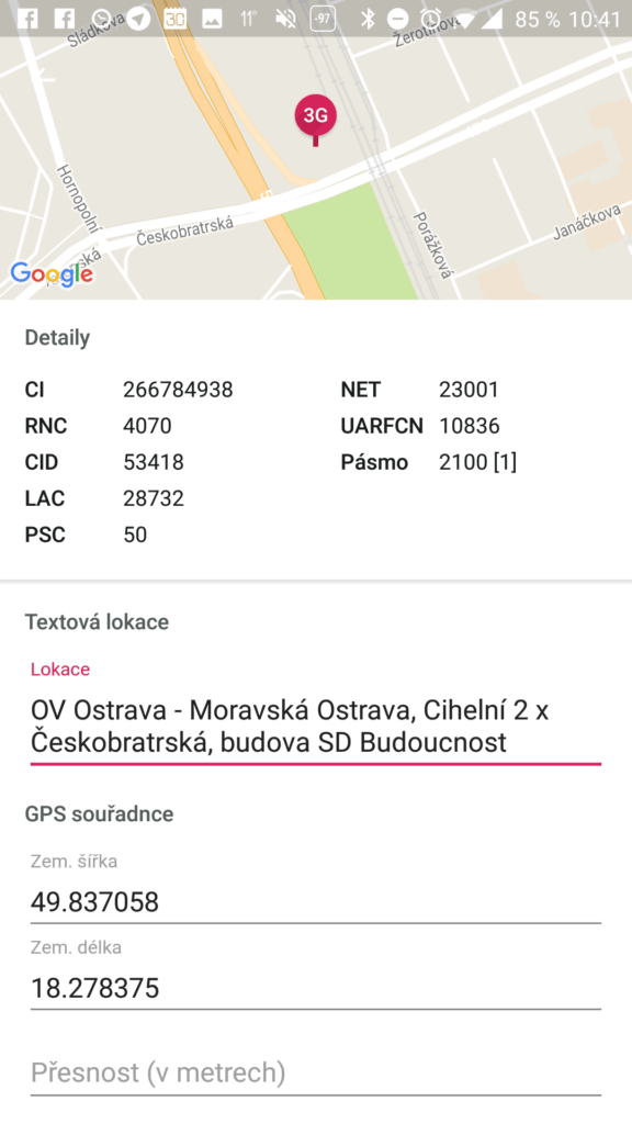 Zobrazení polohy BTS v mapě