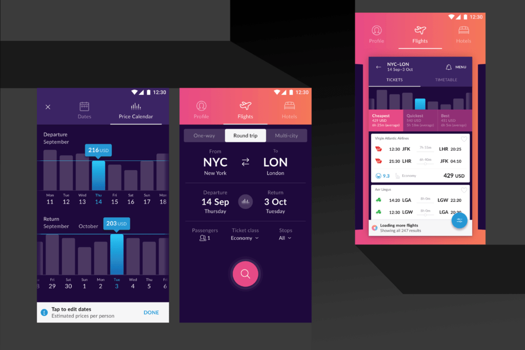 material design letenky momondo