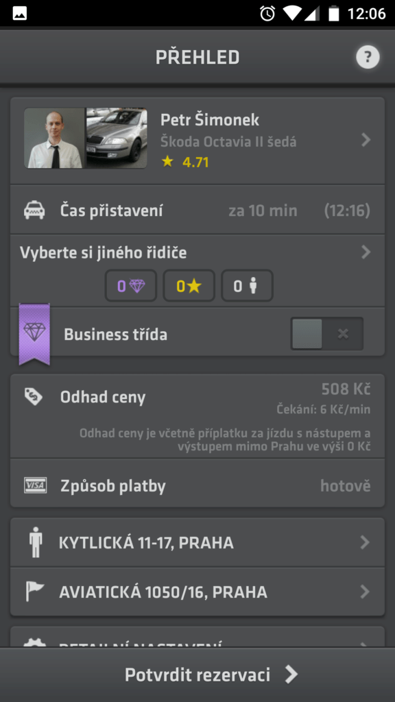 Modry andel taxi praha android 3