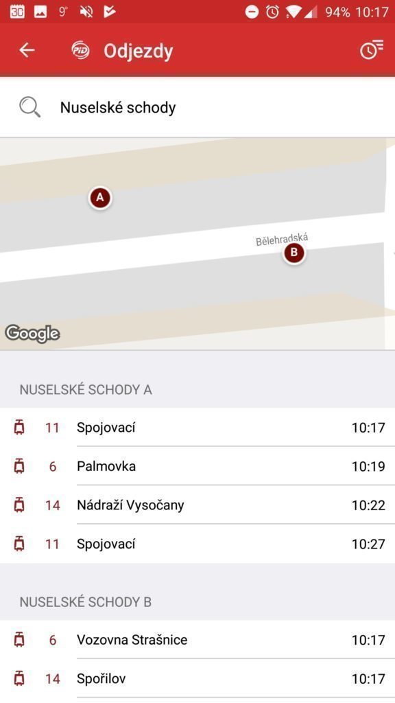 Odjezdy ze zastávky