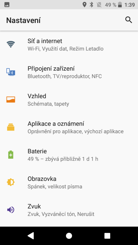 Sony Xperia XZ1 Compact nastavení