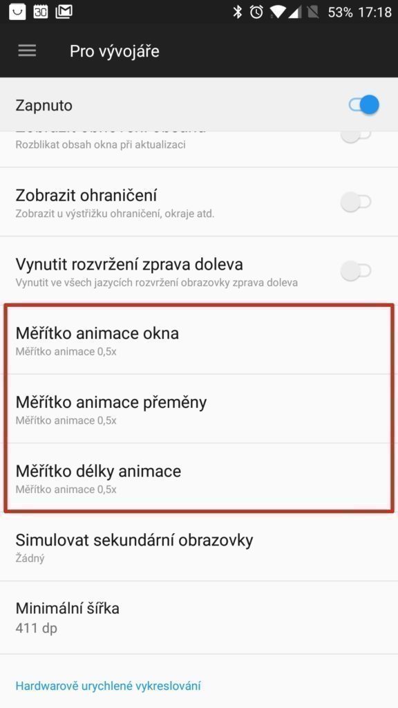 Měřítka animací