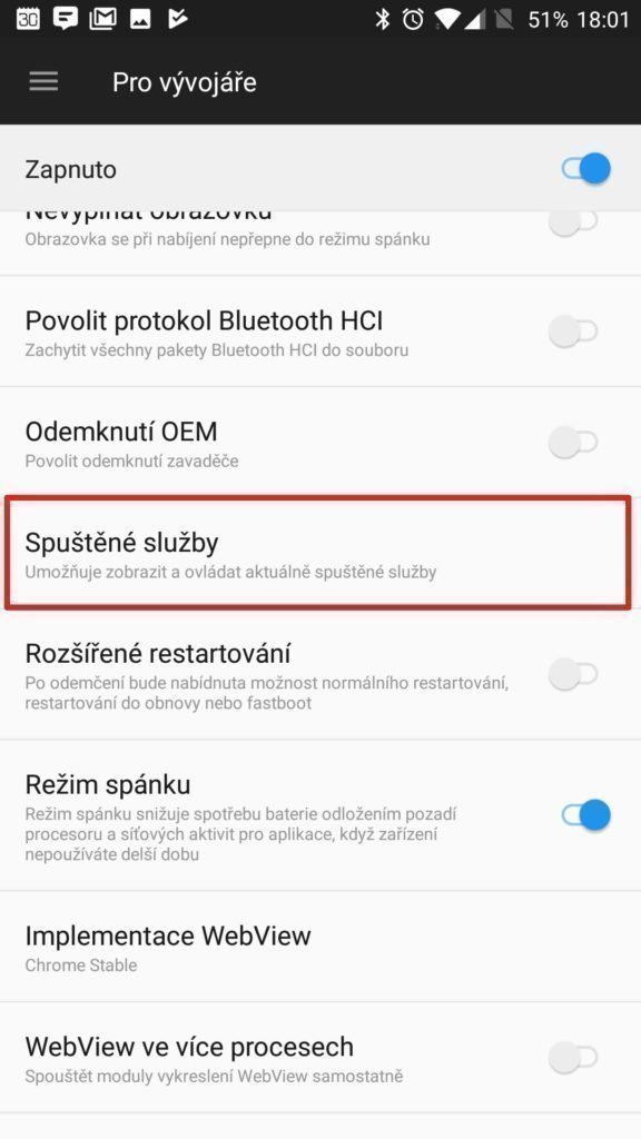 Spuštěné služby