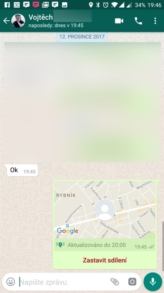 Sdílení pozice ve WhatsApp