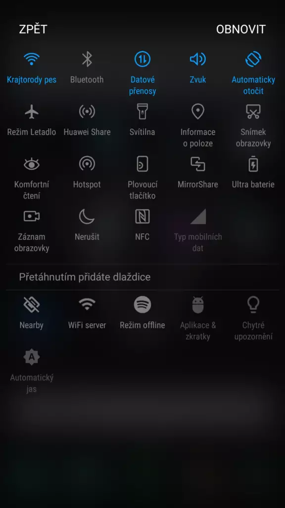 Quick Settings-prepinace v notifikacni liste