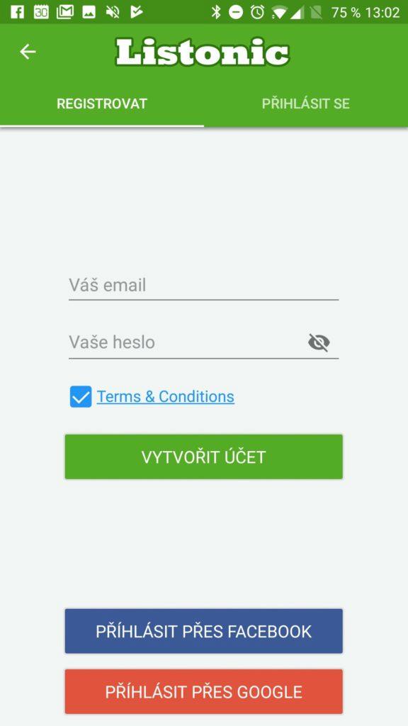 Přihlášení a registrace