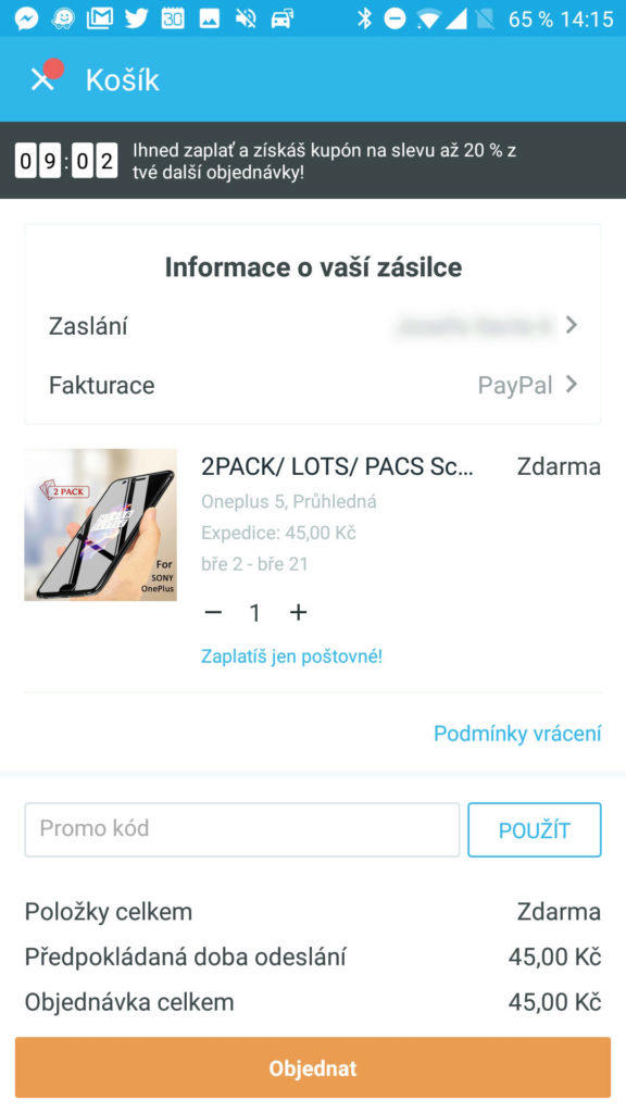 Způsob platby a dodací adresa