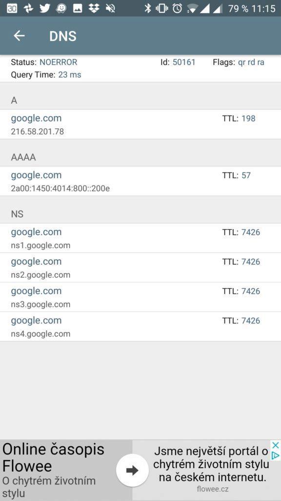 Zobrazení DNS záznamů