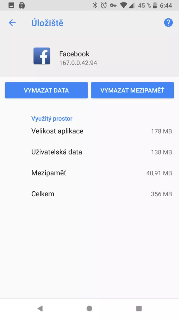 android mezipamet uzivatelska data vymazat