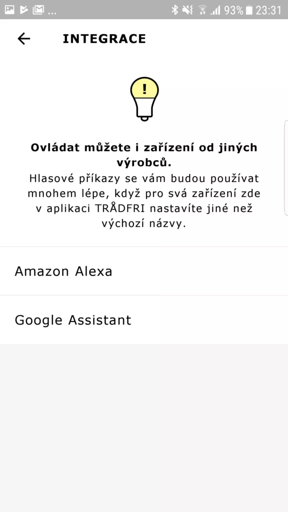 ovladani hlasem chytra zarovka ikea tradfri brana