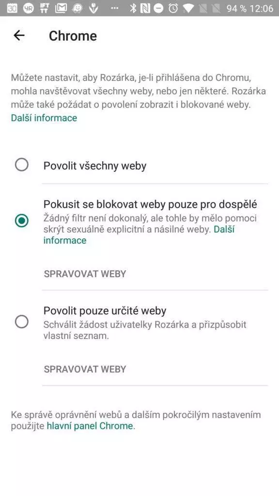 Filtry v Google Chrome Google Family Link
