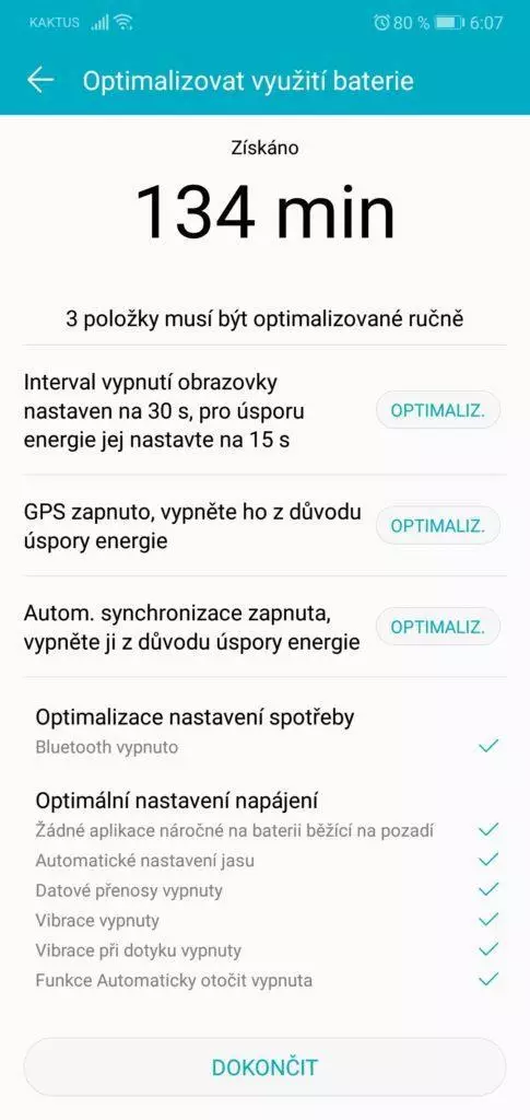 Honor 10 optimalizace baterie