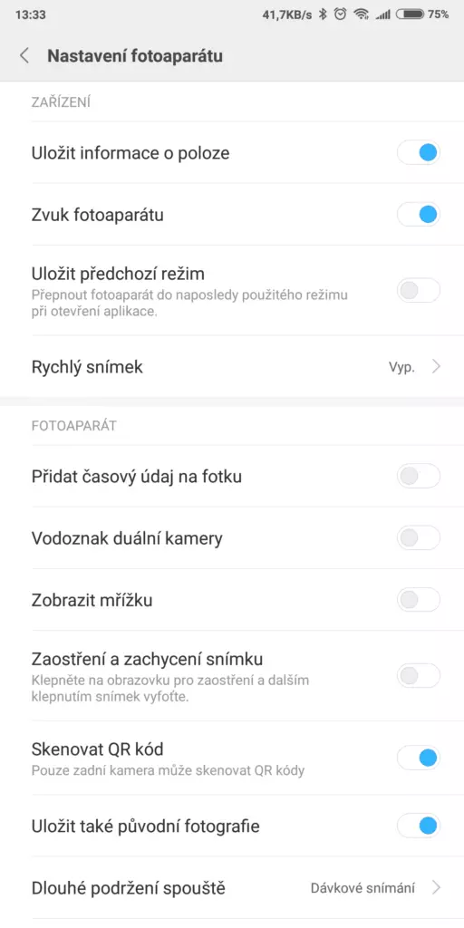 Nastavení fotoaparátu na Xiaomi mi MIx 2s nabizi ale i hodne moznosti k nastaveni