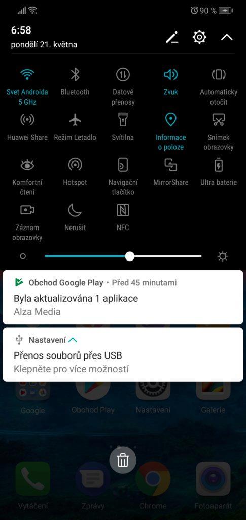 Notifikace a rychlé spuštění na Honoru 10 EMUI 8.1