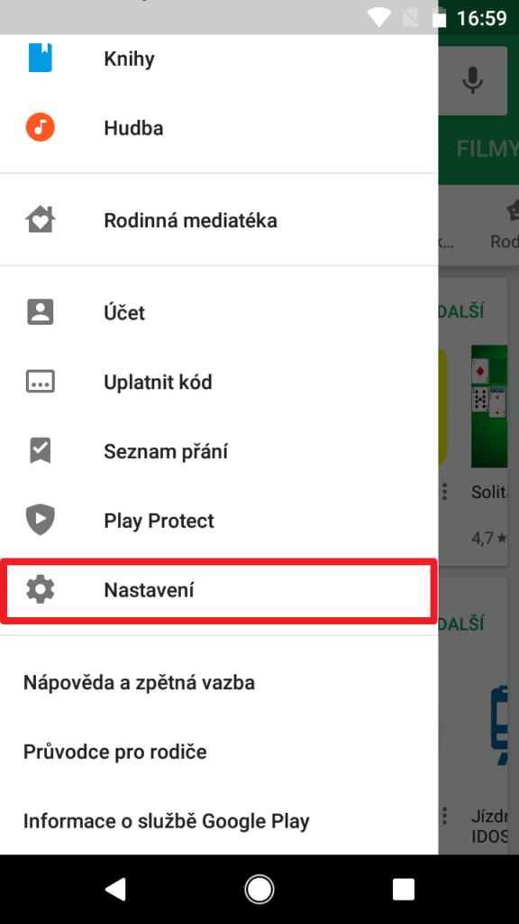 Přejděte do sekce Nastavení