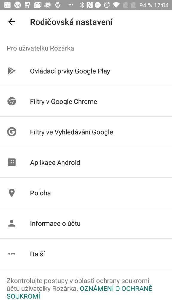 Rodičovská nastavení Google Family Link