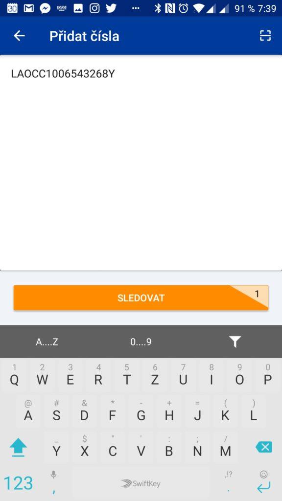 Jednoduše zadejte balík z Číny 17Track