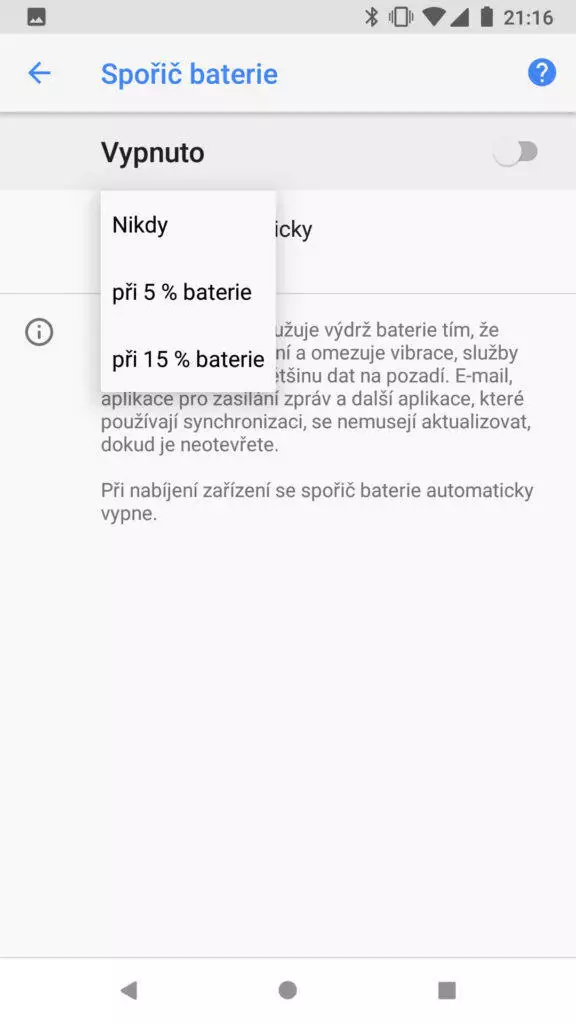 nastaveni sporice baterie a lepší vydrz mobilu