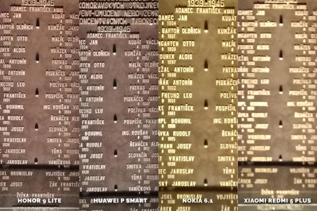 Fototest levných telefonů Honor 9 Lite vs Huawei P Smart vs Nokia 6.1 vs Xiaomi Redmi 5 Plus - text noc