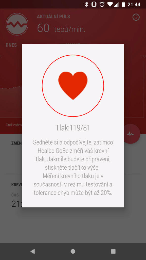 GoBe2 měření krevního tlaku aplikace