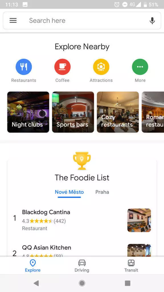 Google Mapy Material design vzhled