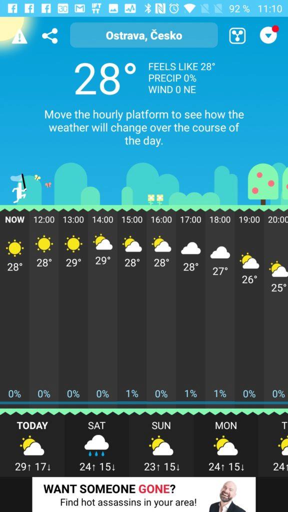 Hlavní obrazovka programu CARROT Weather android