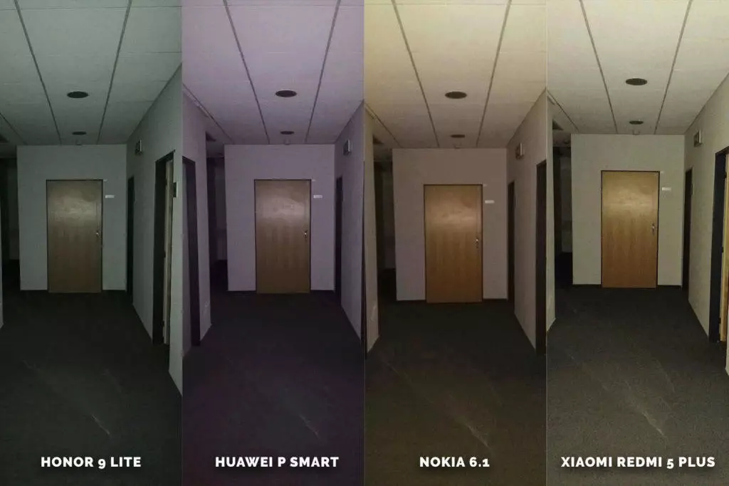 Huawei vs Honor vs Xiaomi vs Nokia fototest blesk chodba