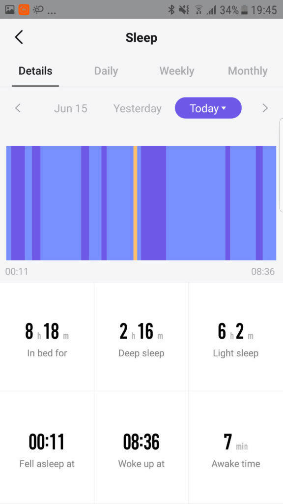 Měření spánku Xiaomi Amazfit 2