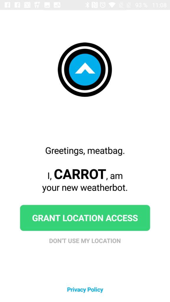 Spuštění aplikace CARROT Weather