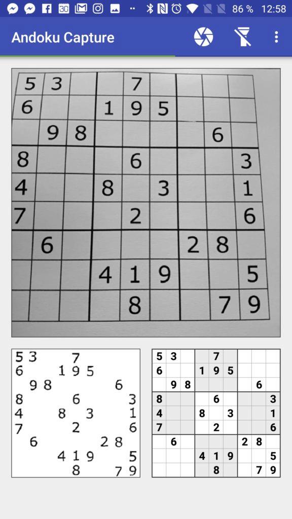 Sudoku bylo rozpoznáno Andoku Capture
